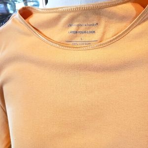 3/4" sleeves, on a 100% cotton shirt